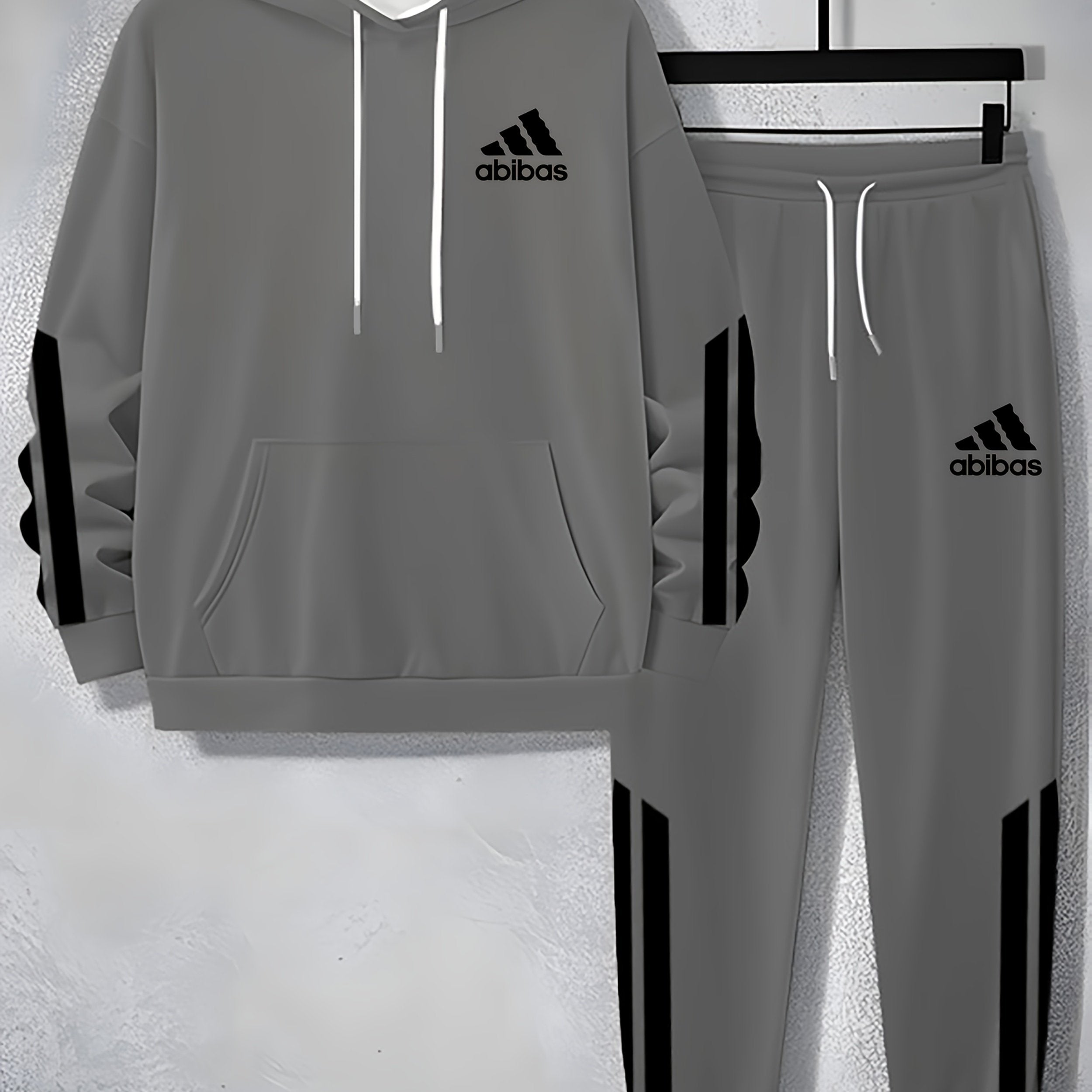 Men'S Casual Hooded Sweatshirt & Jogger Set - Black with White Stripes, Geometric Pattern, Regular Fit, Spring/Fall Essential, Comfortable Casual Attire, Casual Wear|Striped Pattern|Stretch Fabric, Sweater Hoodie, Sweater Pan