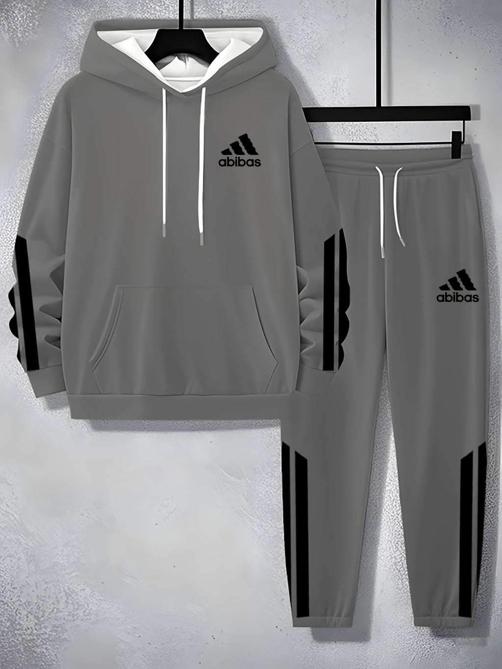 Men'S Casual Hooded Sweatshirt & Jogger Set - Black with White Stripes, Geometric Pattern, Regular Fit, Spring/Fall Essential, Comfortable Casual Attire, Casual Wear|Striped Pattern|Stretch Fabric, Sweater Hoodie, Sweater Pan