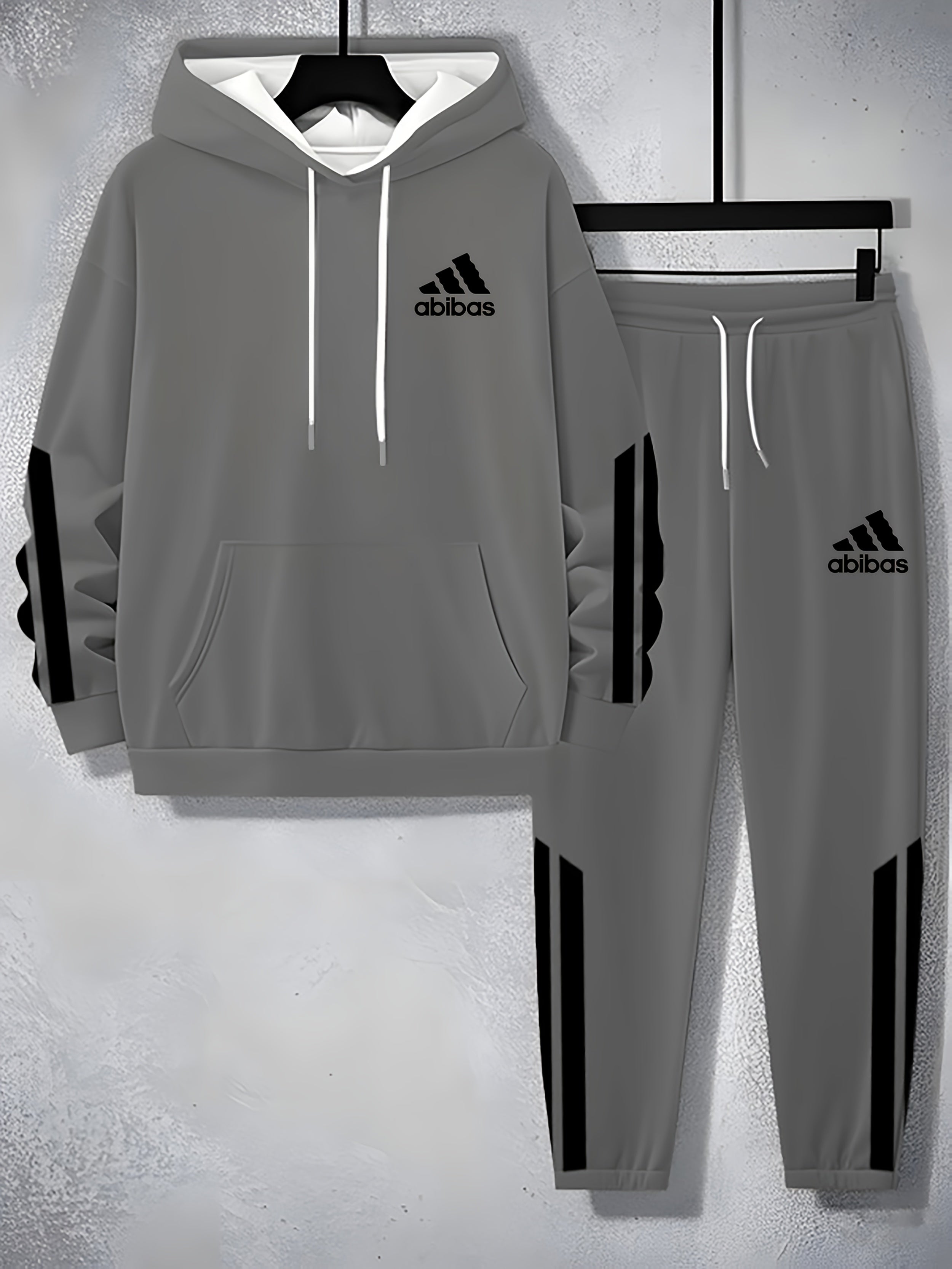 Men'S Casual Hooded Sweatshirt & Jogger Set - Black with White Stripes, Geometric Pattern, Regular Fit, Spring/Fall Essential, Comfortable Casual Attire, Casual Wear|Striped Pattern|Stretch Fabric, Sweater Hoodie, Sweater Pan