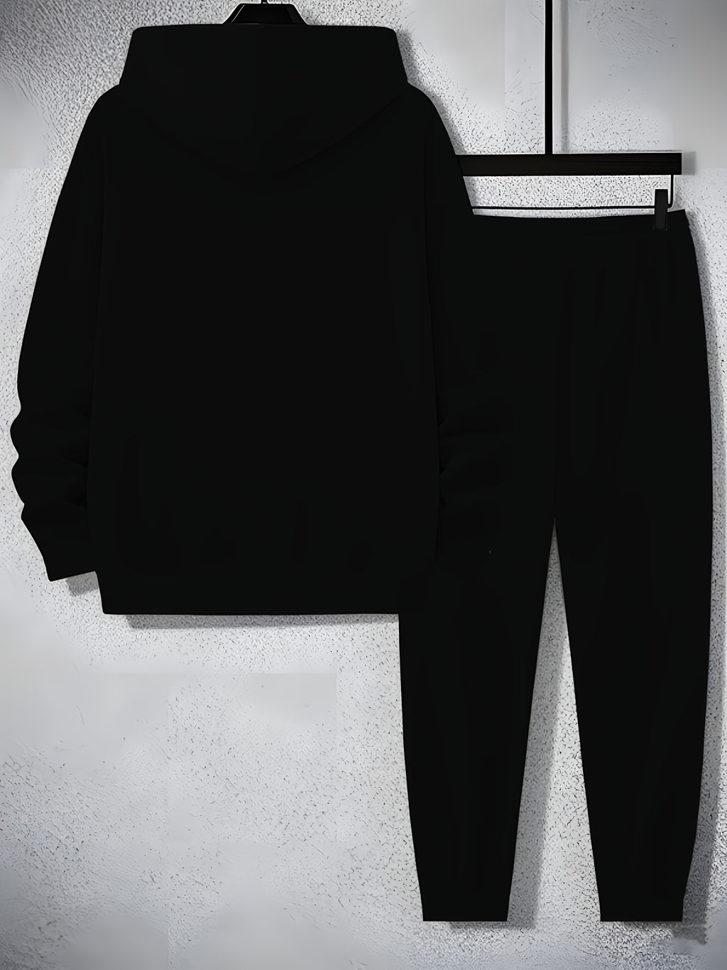 Men'S Casual Hooded Sweatshirt & Jogger Set - Black with White Stripes, Geometric Pattern, Regular Fit, Spring/Fall Essential, Comfortable Casual Attire, Casual Wear|Striped Pattern|Stretch Fabric, Sweater Hoodie, Sweater Pan